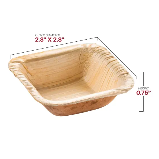 Square Palm Leaf Eco Friendly Mini Disposable Bowls - 1.5 oz. (100 Bowls) {3}