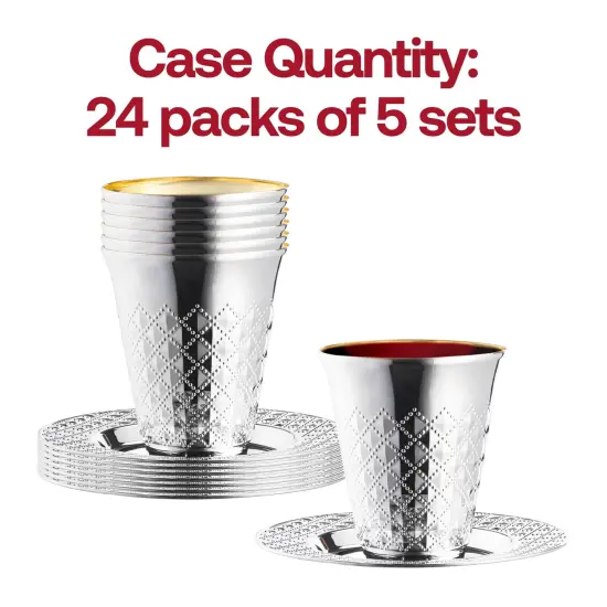 Shiny Metallic Aluminum Silver Round Plastic Saucers and Kiddush Cup Value Set (120 Settings) {4}