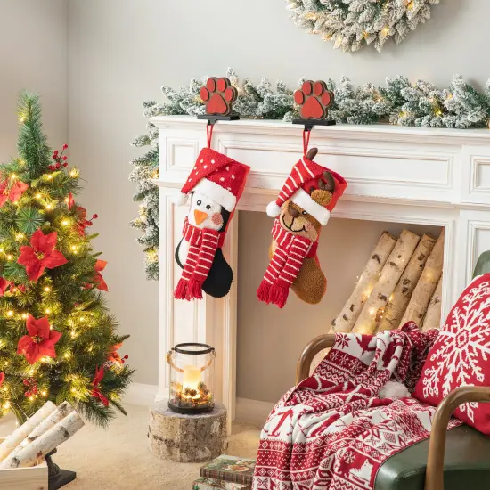 Set of 2 19.00"L Chrismas Decor Hooked Stockings Penguin & Reindeer {1}