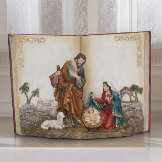 9" Holy Family in Bible Book - Unique Nativity Christmas Decoration {2}
