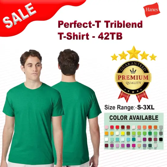 Hanes&reg; Perfect-T Triblend Short Sleeve Crew Neck T-Shirt Solid Black Triblend {2}