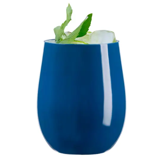 Solid Navy Elegant Stemless Plastic Wine Glasses - 12 oz. (64 Glasses) {2}