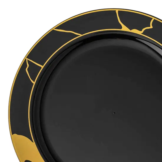 Black with Gold Marble Disposable Plastic Dinner Plates - 10" (120 Plates) {1}