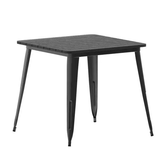 Merrick Lane Dryden Indoor/Outdoor Dining Table, 31.5" Square All Weather Poly Resin Top with Steel Base BlackTop/BlackFrame {2}