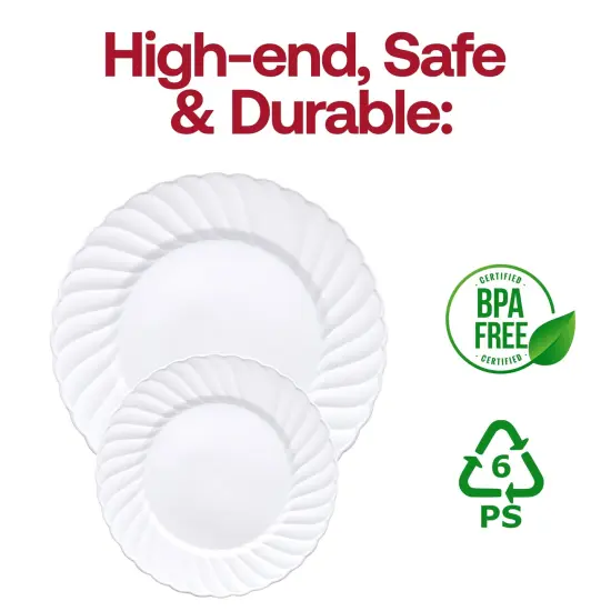 White Flair Plastic Dinner Plates - 10.25" (144 Plates) {5}