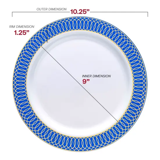 White with Gold Spiral on Blue Rim Plastic Dinnerware Value Set (120 Guests) {3}