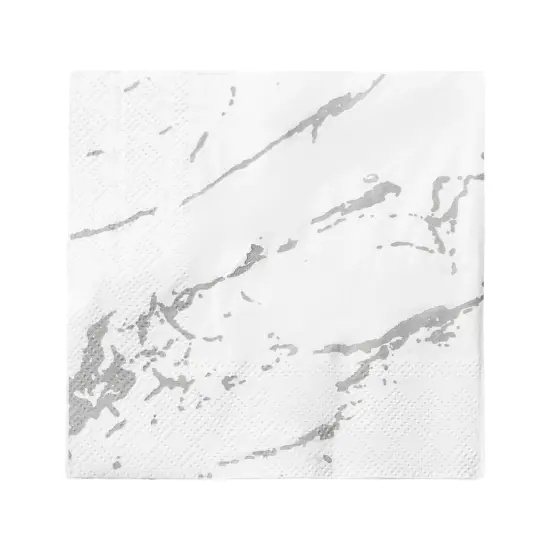 Durable White with Silver Marble Paper Beverage/Cocktail Napkins (600 Napkins) {1}