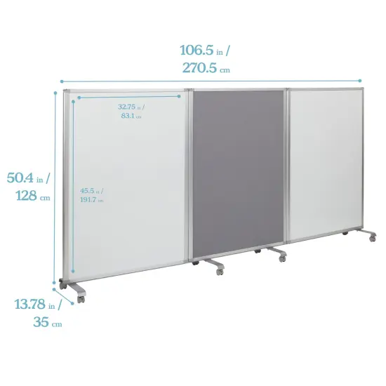 Mobile Dry-Erase and Flannel Room Divider, 3-Panel, School Supplies Grey {2}