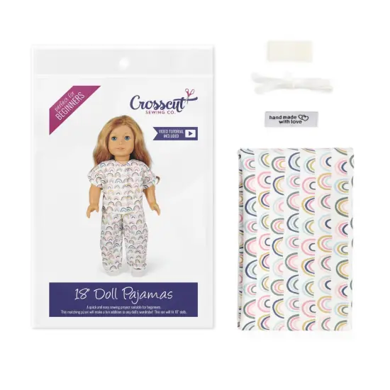 Crosscut Sewing Co.&reg; Doll Pajama Sewing Project Kit - Beginner Friendly DIY Sewing Kit Rainbows {1}