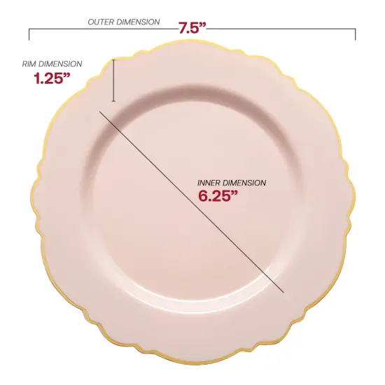 Pink with Gold Rim Round Blossom Disposable Plastic Appetizer/Salad Plates - 7.5" (120 Plates) {3}