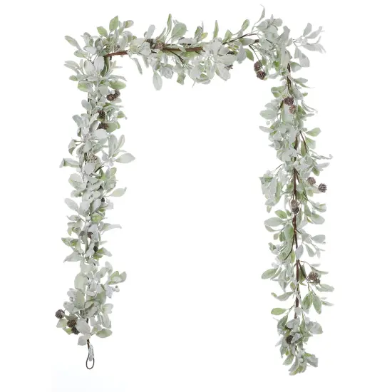 Christmas Snowy Lambs Ear and Holly Berry 9ft Garland-White {1}