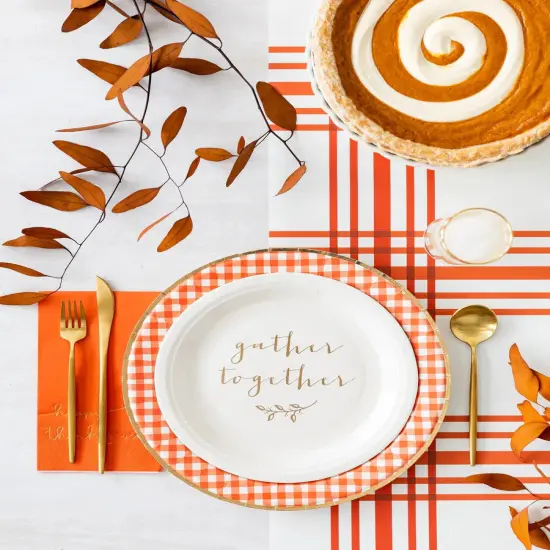 Fall Plaid Table Runner Cream & Burnt Gingham &ndash; 16" x 10ft, Perfect for Thanksgiving & Autumn Entertaining {3}