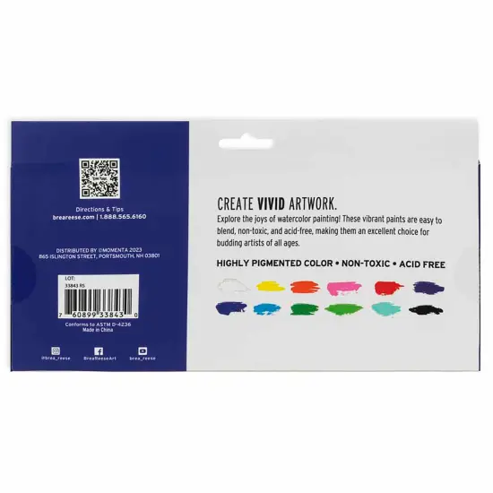 Brea Reese: Professional Watercolor Paint Set - Bright Colors - 12 Tubes - Highly Pigmented, Matte Finish, Acid-Free, Non-Toxic, Adult Art Supplies {3}