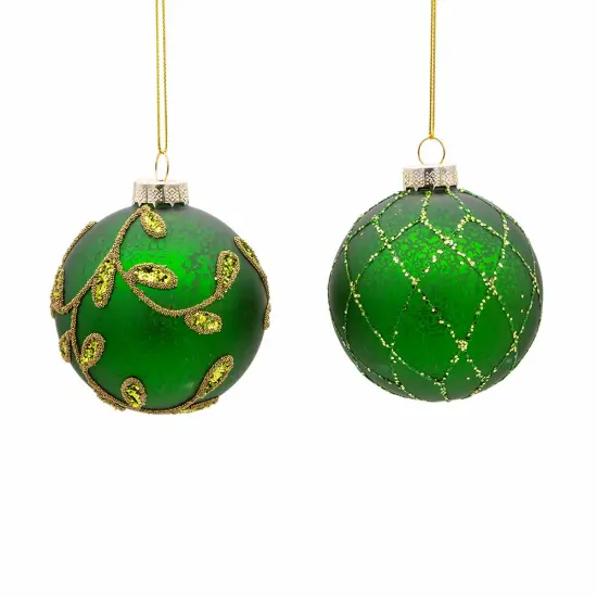 Kurt Adler 80MM Gold and Emerald Green Embellish Ball Ornaments, 6 Piece Set {3}