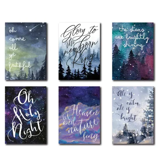 Religious Christmas Carol Cards - 24-Pack Spiritual Holiday Greeting Cards with 6 Inspiring Designs Featuring Beloved Hymns, Blank Inside for Personal Messages - Beautiful Faith-Based Stationery Set for Sharing Holiday Wishes {1}