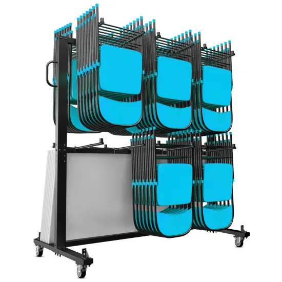 Emma and Oliver Kirk Heavy Duty Folding Table and Chairs Mobile Cart with Locking Wheels and Included Outdoor Cover and Bungee Cords Black {2}