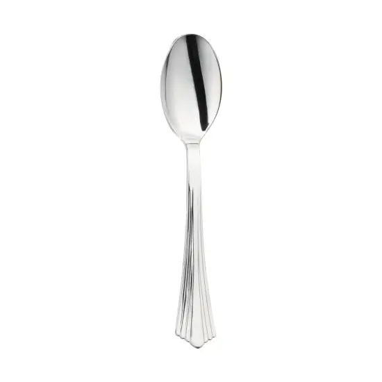 Shiny Metallic Groove Silver Plastic Spoons (600 Spoons) {1}