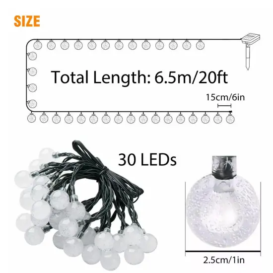 Kitcheniva Christmas 30 LED Solar String Lights Crystal Ball Waterproof 25.5ft White {6}