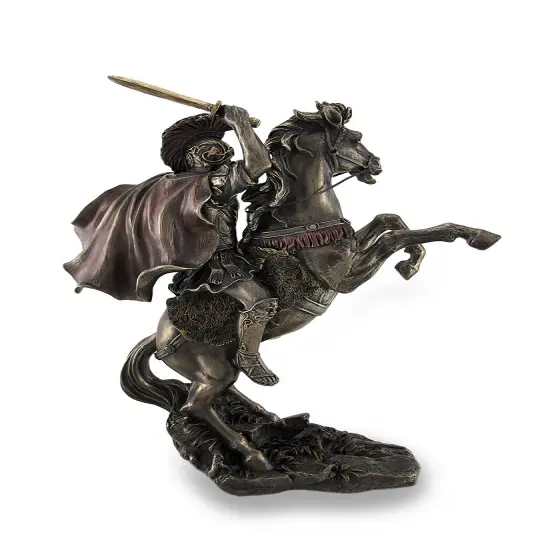 Alexander the Great Riding Bucephalus Bronzed Sculptural Statue {4}