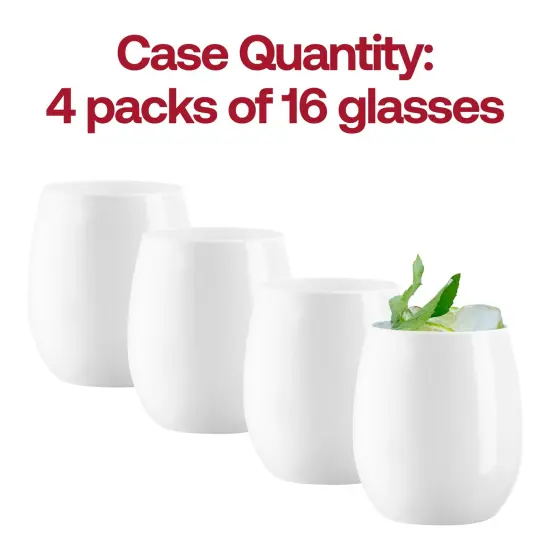 Solid White Elegant Stemless Plastic Wine Glasses - 12 oz. (64 Glasses) {5}
