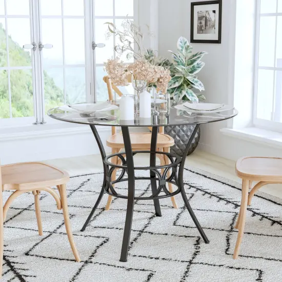 Emma and Oliver 42" Round Glass Dining Table with Metal Frame ClearTop/SilverFrame {3}