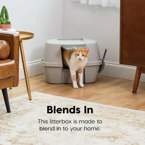 IRIS USA Large Hooded Corner Cat Litter Box with Scoop Gray {5}