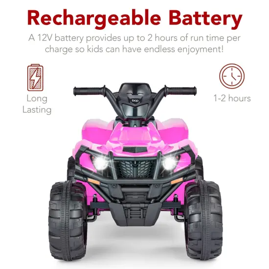 Best Choice Products 12V Kids Ride-On ATV Quad w/ Bluetooth, 2.4mph Max, Treaded Tires, LED Lights, Radio Pink {5}