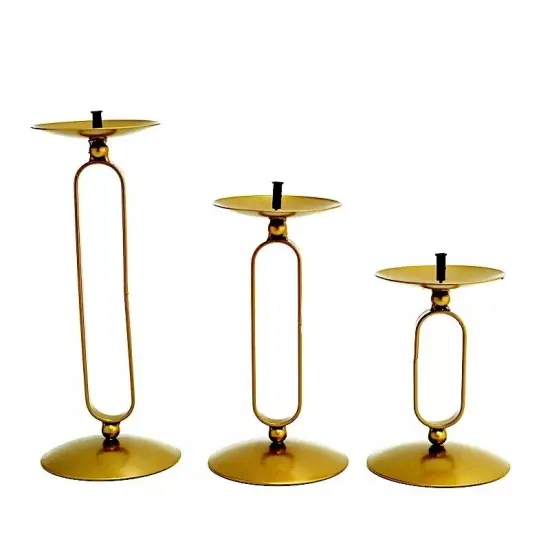 3 Green Geometric Oval Metal Pillar CANDLE HOLDERS {1}