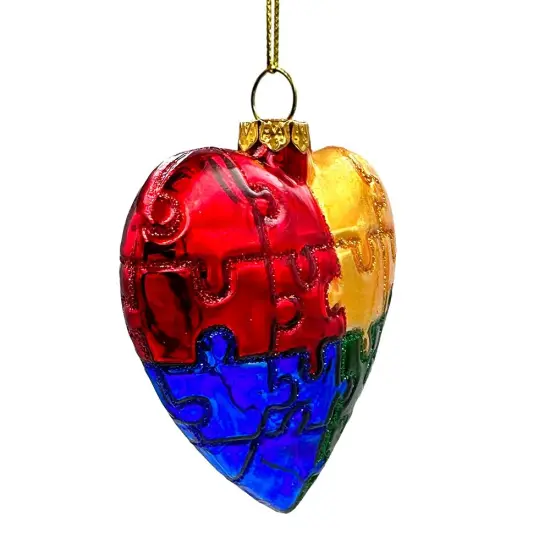 Sentimental Autism Heart Puzzle Glass Christmas Ornament, Autistic Child Parent Gift {5}