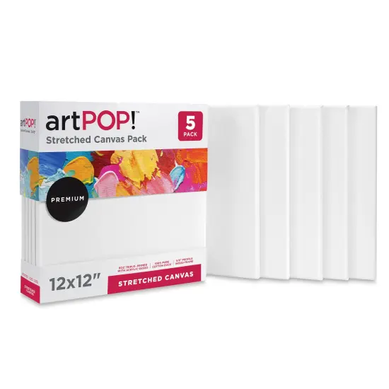 artPOP! Stretched Canvas Pack - 12" x 12" Canvas, Package of 5, 100% Pure Cotton Duck Canvas, Triple-Primed with Acrylic Gesso, 5/8" Profile, Durable Wood Frame {2}