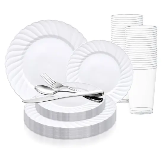 White Flair Plastic Wedding Value Set (36 Settings) {1}
