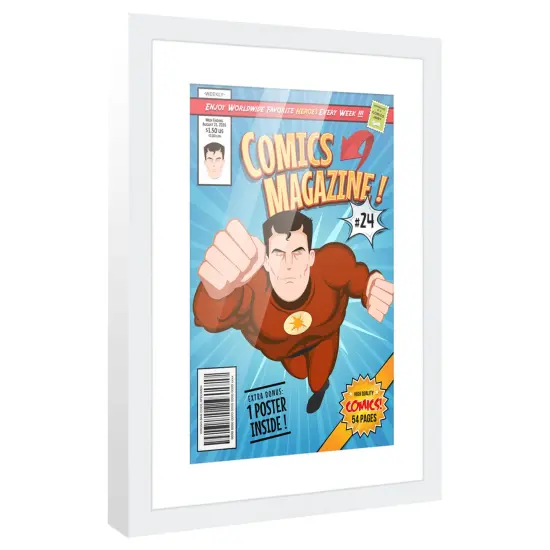 Comic Book Display Frame for Current Era Comic Published After 1985 - White Wood Comic Frame With White Mat for 6.875x10.5 Comic, 18 Frame Sizes {2}