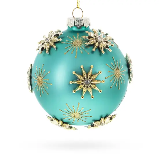 Gold Starburst Design with Elegant Matte Finish Glass Ball Christmas Ornament {4}