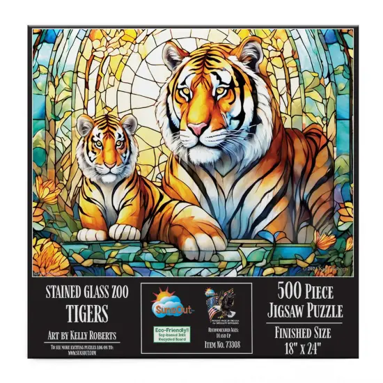 Sunsout Stained Glass Zoo Tigers 500 pc Jigsaw Puzzle 73308 {4}