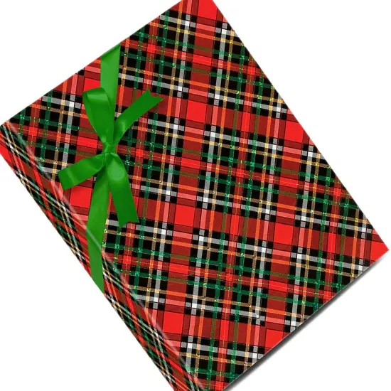 Plaid Christmas Wrapping Paper Red / Gold Holographic Plaid 24 '' &times; 417 ' Red Gold Hc P {5}