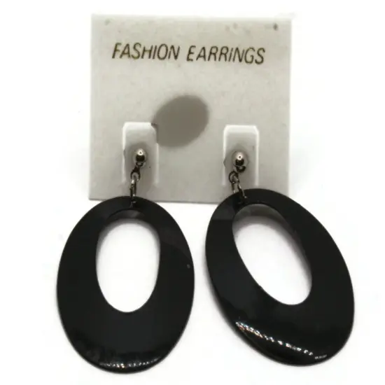 Vintage Black Metal Open Oval Dangle Stud Earrings {4}