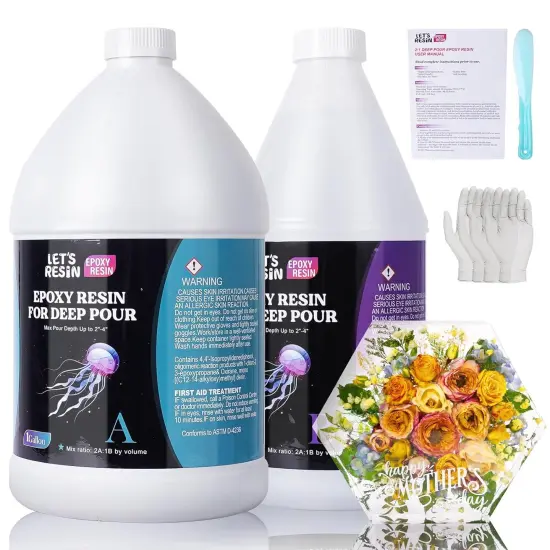 LET'S RESIN EPOXY RESIN Deep Pour Epoxy Resin 1.5 Gallon,2 to 4 Inch Depth Crystal Clear Resin for Flower Preservation,Bubble Free & Low Viscosity Casting Resin for River Table,Resin Art,Crafts {1}