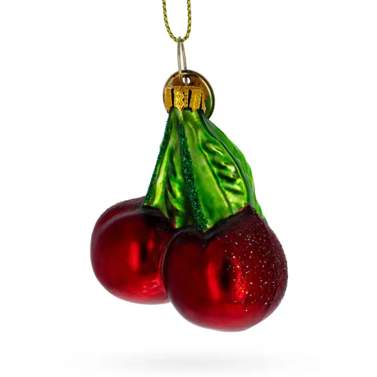 Double Cherries Blown Glass Christmas Ornament {1}