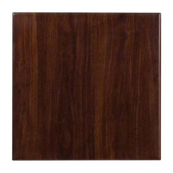 Emma and Oliver 24" Square High-Gloss Resin Table Top with 2" Thick Drop-Lip Walnut {1}