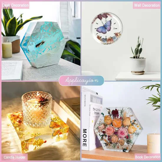 LET'S RESIN Upgrade Epoxy Resin Molds,Large Resin Molds for Flowers Preservation,Glossy Deep Hexagon Square Round Silicone Molds for Resin Casting,Resin Epoxy, DIY Gift, Bookend, Home Decor {3}