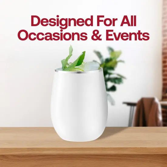White with Silver Elegant Stemless Plastic Wine Glasses - 12 oz. (64 Glasses) {6}