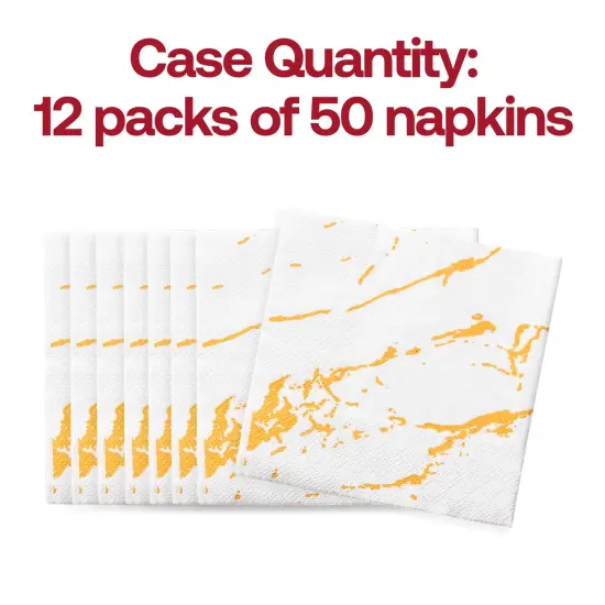 Durable White with Gold Marble Paper Beverage/Cocktail Napkins (600 Napkins) {5}