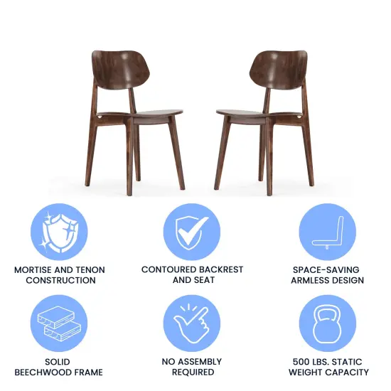 Emma and Oliver Gentry Set of 2 Solid Wood Dining Chairs with Curved Oval Backrests Black {10}