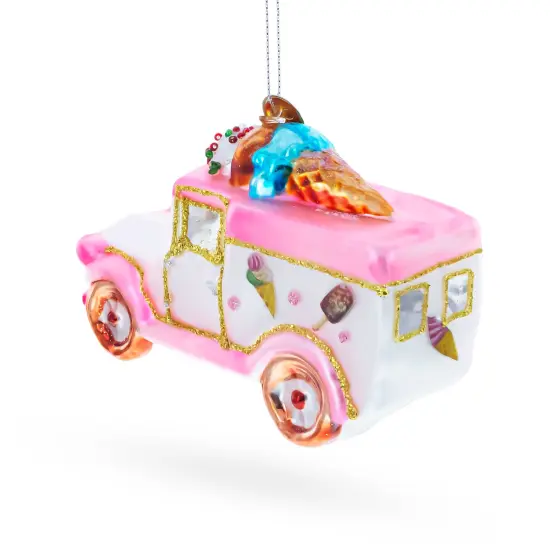 Ice Cream Truck Glass Christmas Ornament {4}