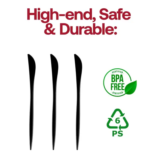 Solid Black Moderno Disposable Plastic Dinner Knives (480 Knives) {4}