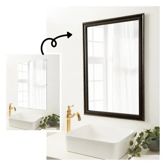 Amanti Art Mirror Makeover Bathroom Mirror Frame Border Kit - Fully Assembled Peel and Stick Frame - Mirror NOT Included - Accent Bronze Narrow Trim {1}