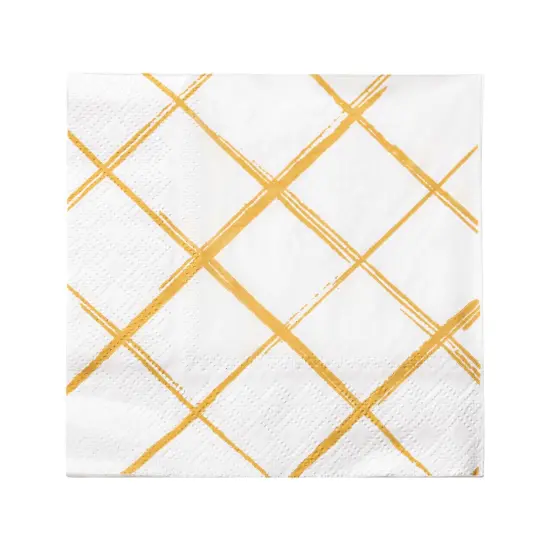 Durable White with Gold Diamond Paper Beverage/Cocktail Napkins (600 Napkins) {1}