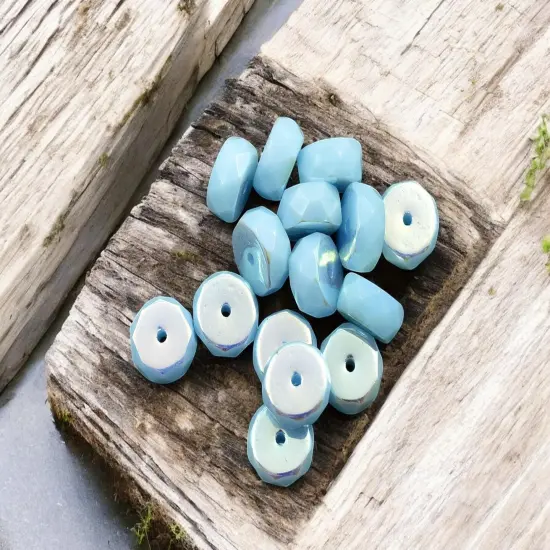 *15* 4x6mm Opaque Sky Blue AB Fire Polished Rondelle Heishi Beads {2}