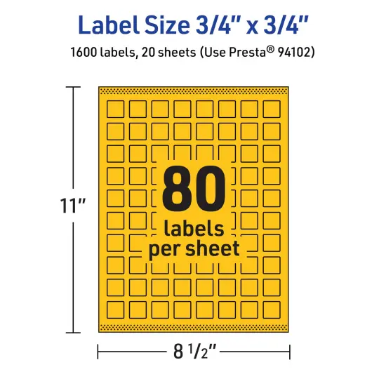 Avery Bright Yellow Paper Labels, 0.75" x 0.75" Square {5}