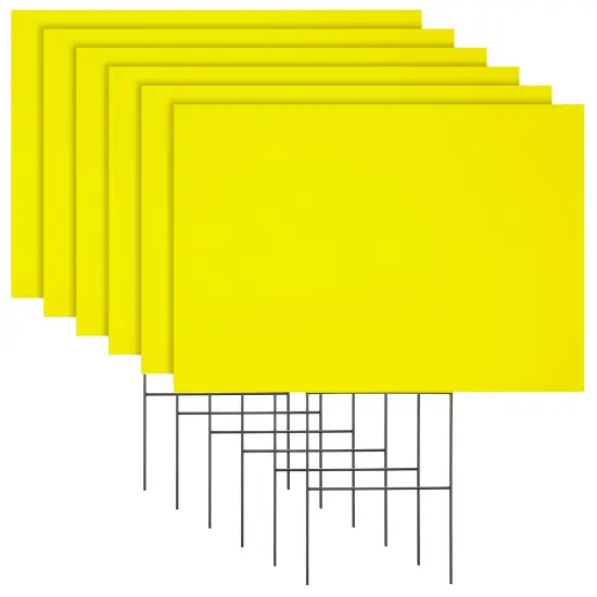 6 Pack Blank Corrugated Plastic Yard Signs with Stakes 17x12 for Outdoor, Garage Sale Supplies, Estate Sale, Open House, Birthday, Moving, Lawn, 4mm Thick, Neon Yellow {1}